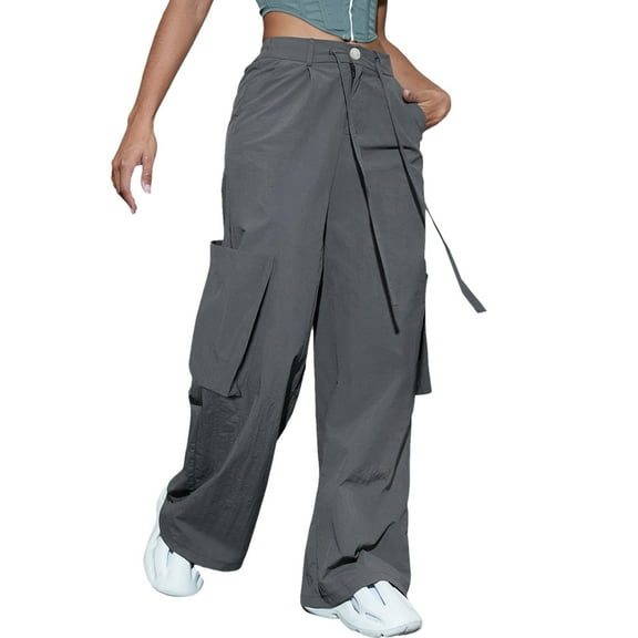 Sngxgn Long Pants For Women Womens Cargo Trousers Casual Pants Solid Pants Pocket Pants(Grey,XL)
