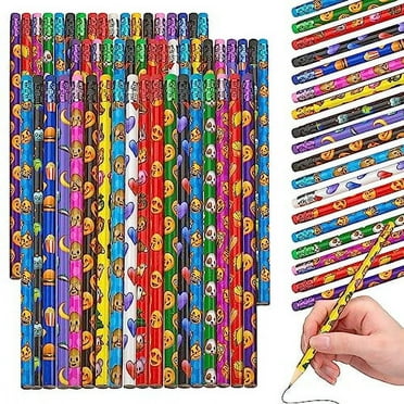 Playbees Emoticon Pencils - 72 Pack - Fun & Vibrant Writing Tools with Erasers - Assorted Emote Designs for Birthday Parties, Teacher's Classroom Prizes