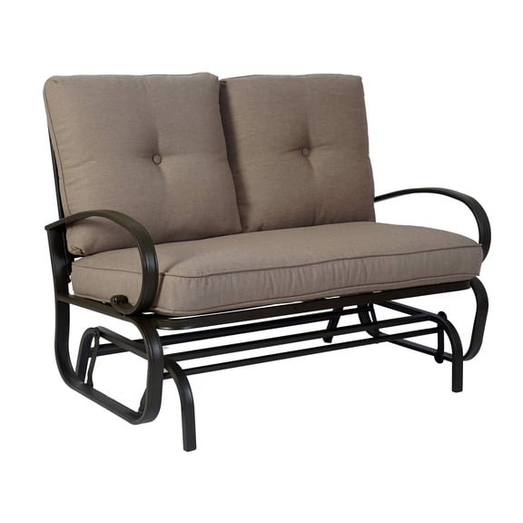 Outdoor Rocking Glider Bench, Patio Loveseat with Cushioned Seats for Yard, Porch, Sturdy Frame (Beige)