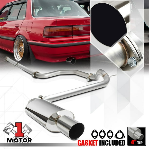 SS 4" Tip Oval Muffler Catback Exhaust System for 8891 Honda Civic 4Dr