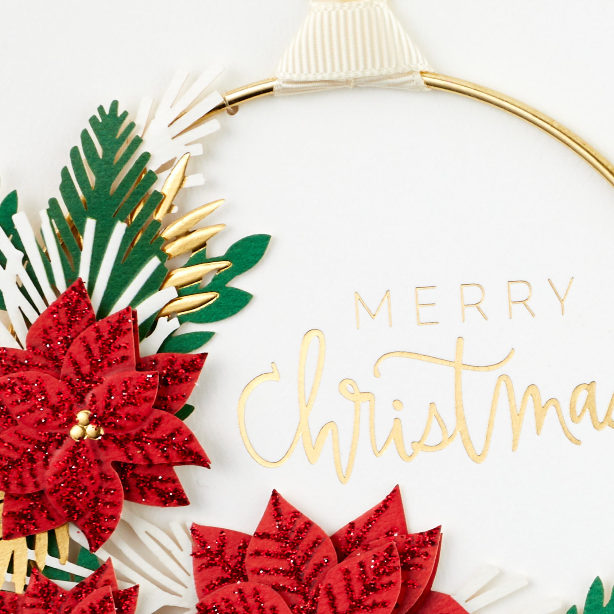 Hallmark Signature Christmas Card with Hoop Wreath (Merry Christmas Poinsettias)