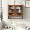 thumbnail image 3 of 24.8" Glass Door Cabinet, Brown - Provides Functional Storage With Towel Rack For Bathroom, Kitchen Vintage Cabinet Three Of Door, Rack, Bathroom, 3 of 6