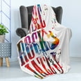 thumbnail image 4 of Musical Soft Flannel Fleece Throw Blanket, Music Rock Jazz Lettering with Bass Guitar Saxophone Notes Harmony Illustration, Cozy Plush for Indoor and Outdoor Use, 70" x 90", Multicolor, by Ambesonne, 4 of 5