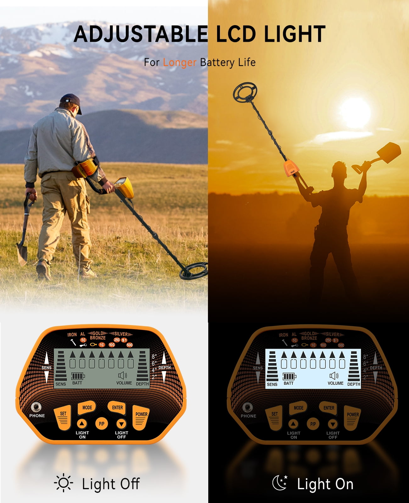 SUNPOW Metal Detector High Accuracy Metal Detector for Adults & Kids, LCD Display with Adjustable Light, Pinpoint Function & DISC Mode, 10 Inch Waterproof Search Coil, Multiple Audio Prompts