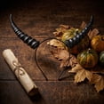 thumbnail image 3 of Halloween Horn Headband, Curved Ram Goat Style Hair Hoop with Sculpted Texture, Fantasy Costume for Cosplay Party Carnival (Black), 3 of 5