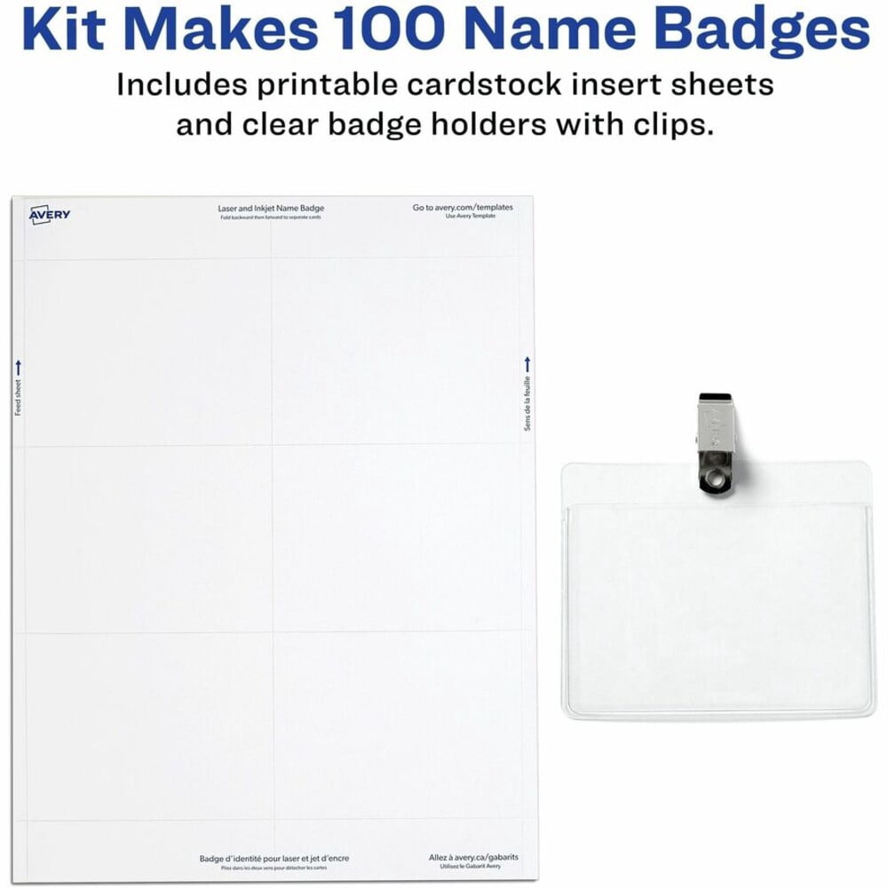 Avery Name Badges with Clips, 2.25" x 3.5", 100 Badges (74461)