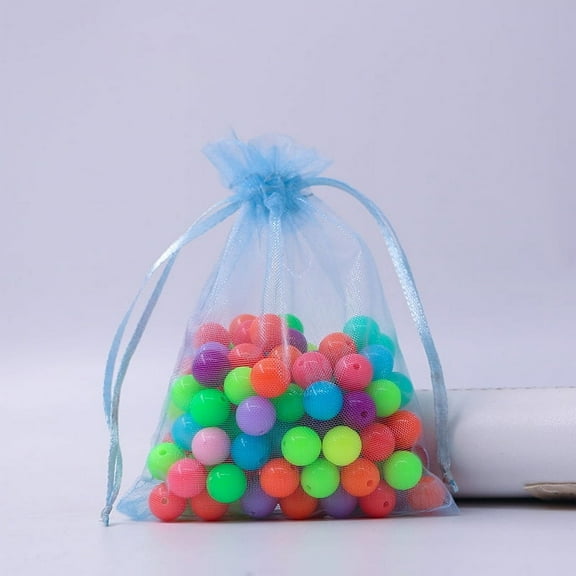 100pc Rectangle Organza Drawstring Bags Light Sky Blue 9x7cm