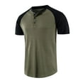 thumbnail image 3 of IYTR Mens T Shirts Summer Patchwork Short Sleeve T Shirts Fashion 3-button Round Neck T-shirts Classic Outdoor Athletic T-shirts Army Green S, 3 of 5