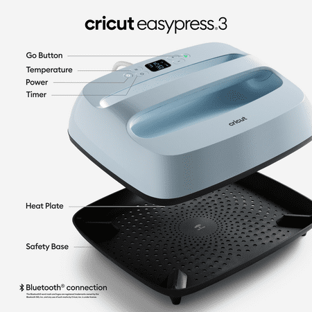 Cricut EasyPress 3 - 12 in x 10 in - Bluetooth-Enabled Handheld Heat Press Machine with EasyPress Mat