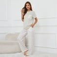 thumbnail image 3 of Defitshape Women's 2 Piece Plus Size Pajama Set Striped Summer Short Sleeve Shirt Long Pants Pockets Set Soft Lightweight Drawstring Lounge Set with Pockets Grey Medium, 3 of 4