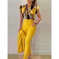 thumbnail image 4 of Conjunto De Dos Piezas Con Bloques De Colores Y Estampado De Leopardo, Blusa Con Botones Y Pantalones Ajustados Con Cinturón, Ropa De Mujer, 4 of 4