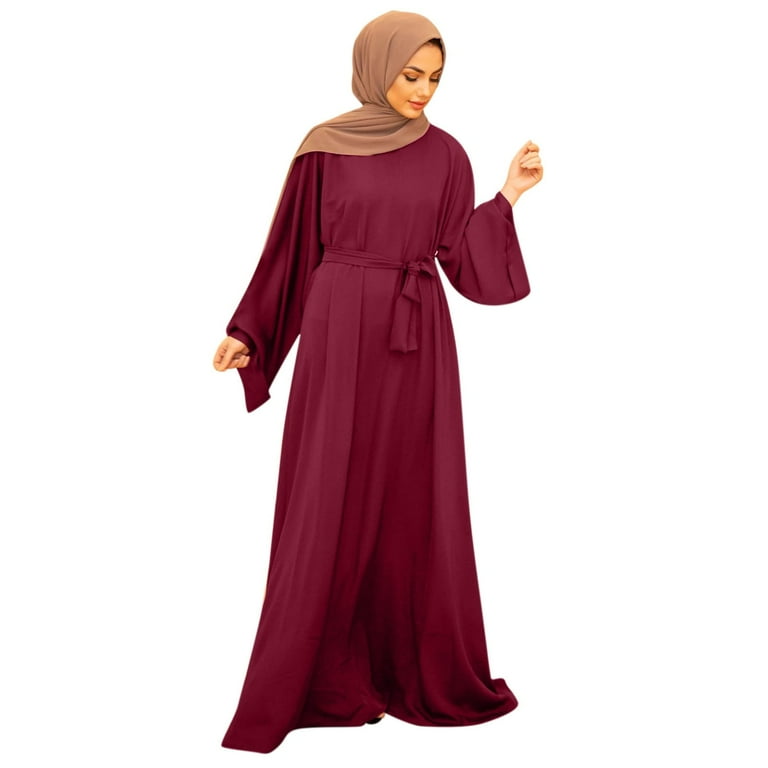 Tangnade Women's Casual Solid Muslim Dress Flare Sleeve Abaya Islamic Arab Kaftan Dress Red + XL Tangnade Women's Casual Solid Muslim Dress Flare Sleeve Abaya Islamic Arab Kaftan Dress Red + XL