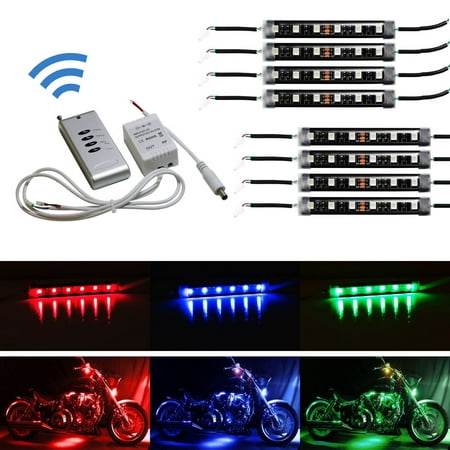 iJDMTOY 8pcs RGB Multi-Color LED Motorcycle Ground Effect Light Kit w/ Wireless Remote (Best Motorcycle Ground Anchor)