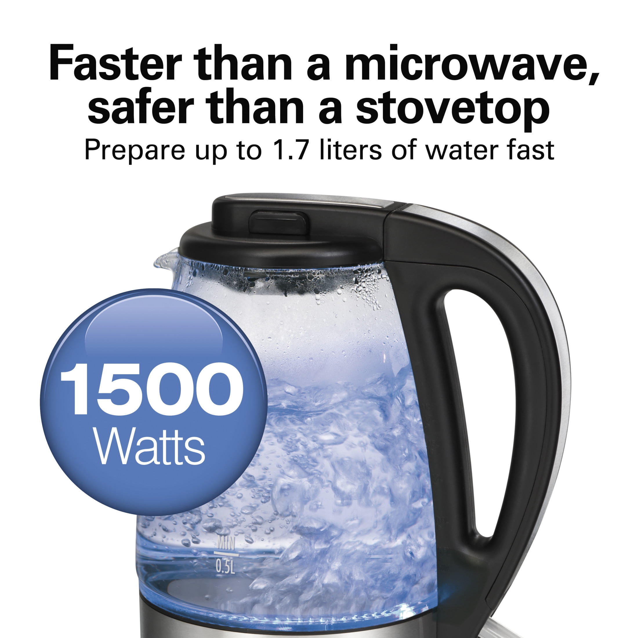Hamilton Beach Glass Electric Kettle, Tea & Water Kettle with LED Light Ring, 1.7L