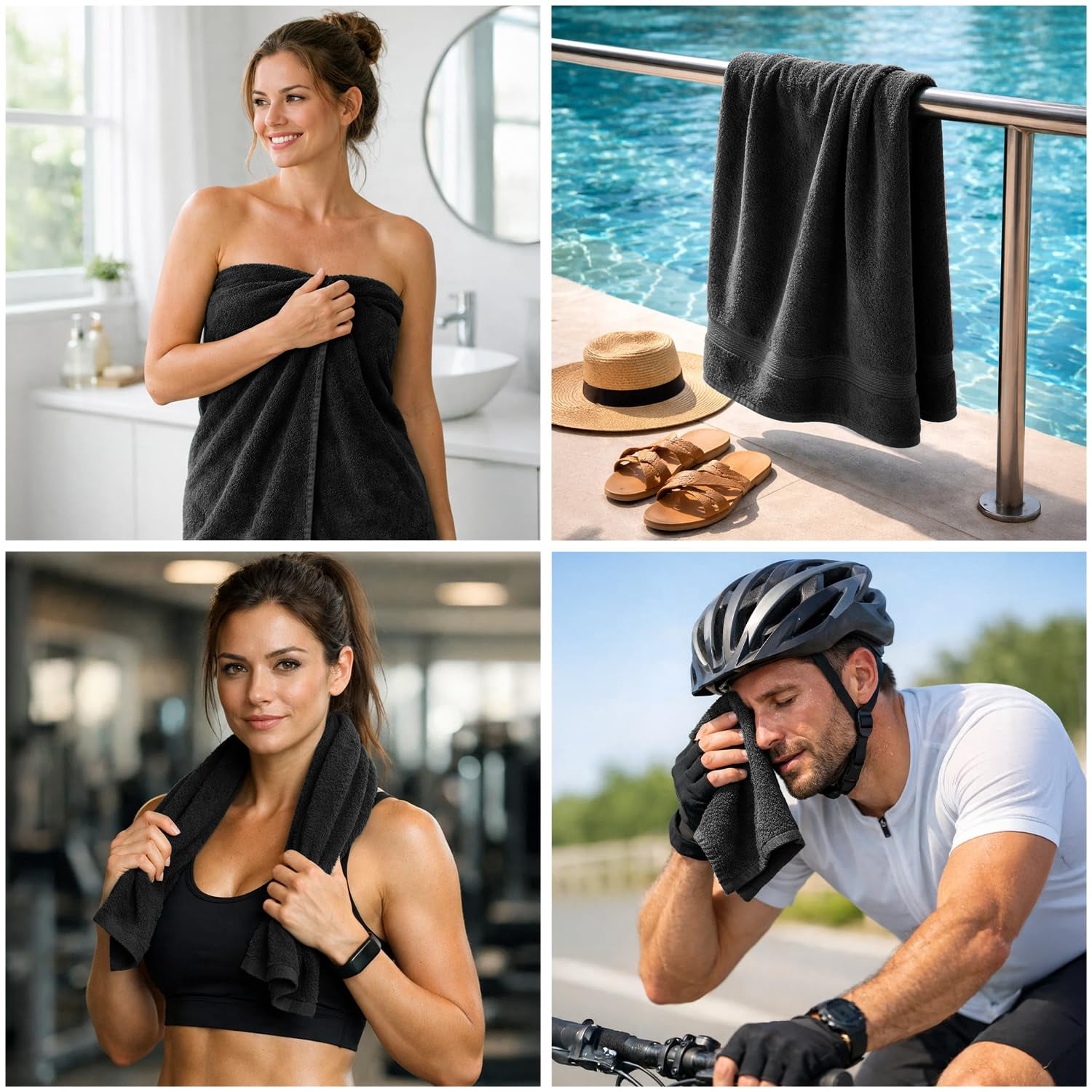 Dan River 8 Piece Towel Set Soft Quick Drying Cotton Bath Towel For Gym, Spa and Bathroom - Black
