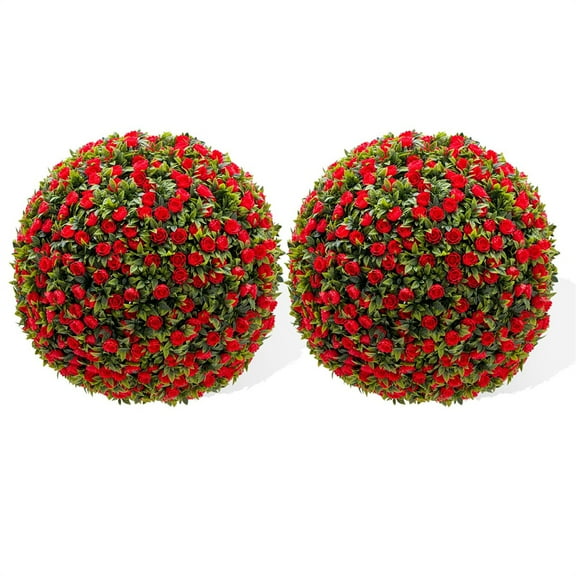 15.7"/17.7"/21.6" Artificial Topiary Flower Balls, Set of 2 Decorative Topiary Balls Hanging Grass Ball for Home Decor Indoor and Outdoor