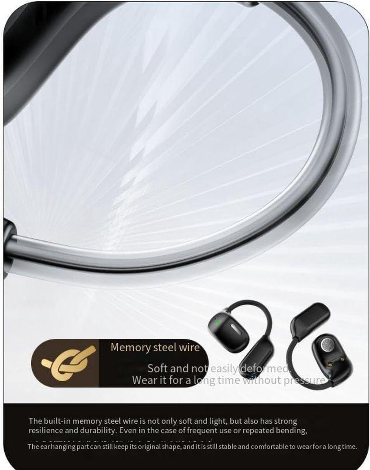 Open Ear Headphones with Touch Screen Air Conduction Earphone Wireless Bluetooth 5.4 Open Ear Headphones with Noise Cancellation, Earbuds with Earhooks for Workout Driving Walking, Black