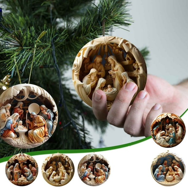 Pendiente Estereoscópica Navideña 2024, Acrílica, Acrílica, Cumpleaños, Navidad, 3D Effect, Pendientes Colgantes, Adornos para Regalos, para Sueño, para Hogar, Acrílico Transparente, Diseño de