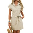 thumbnail image 4 of biudgviw Women's Button Down Nightgown Lapel Short Sleeve Tank Sleepshirt Belted Casual Soft Pajamas Dress with Pocket, 4 of 7