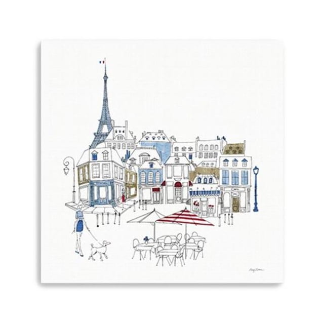 HomeRoots 399044 Café Français de 40 Po avec des Accents Rouges et Bleus Toile Wall Art&44; Blanc