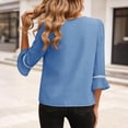 thumbnail image 6 of VEKDONE Women's V Neck Top Elegant Puff 3/4 Sleeve Solid Color Tunic Tops Fashion Business Work T Shirts Summer Loose Fit Going Out Tees Light Blue L, 6 of 8