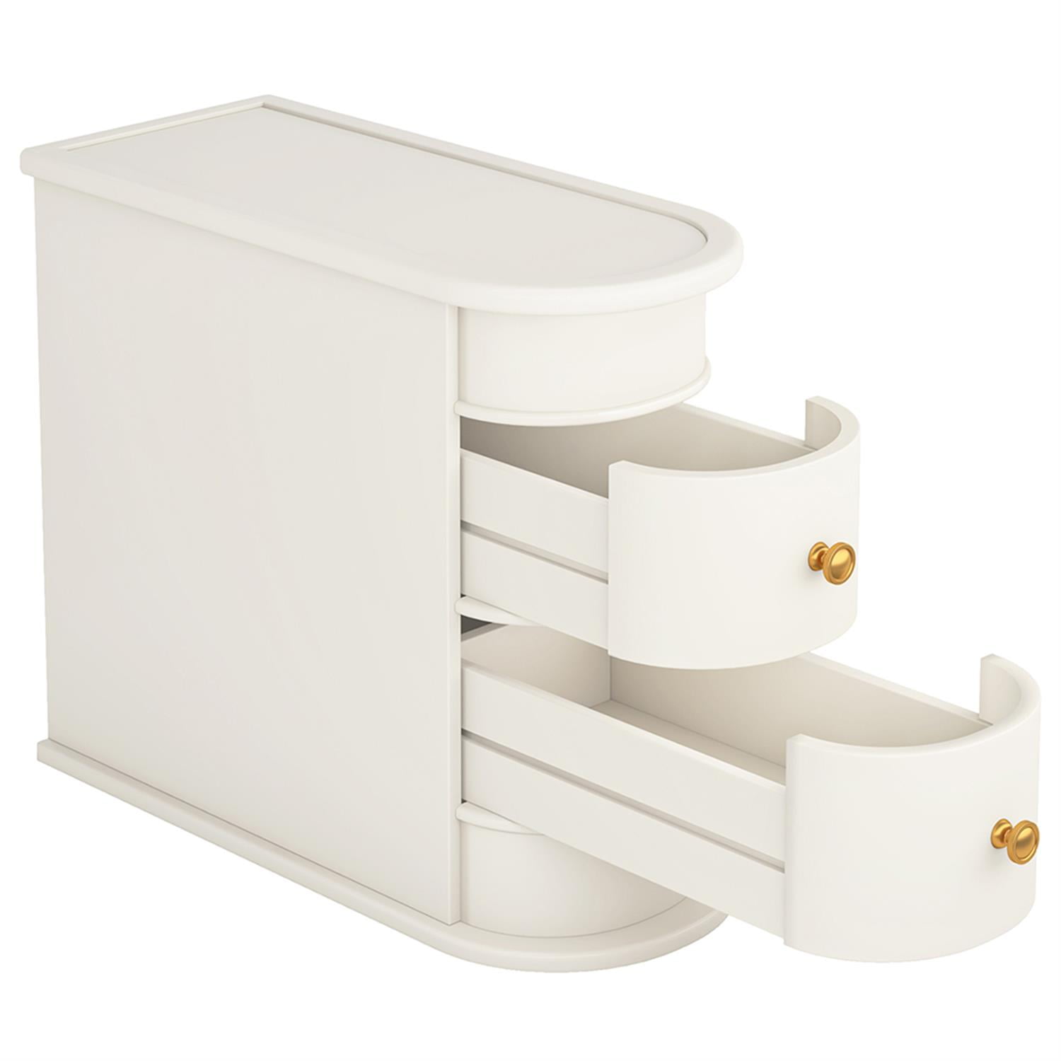 Demi Bonn Narrow Side Table with 2 Drawers, Wood Side End Table, Nightstand and Bedside Table with Storage, for Small Spaces, White