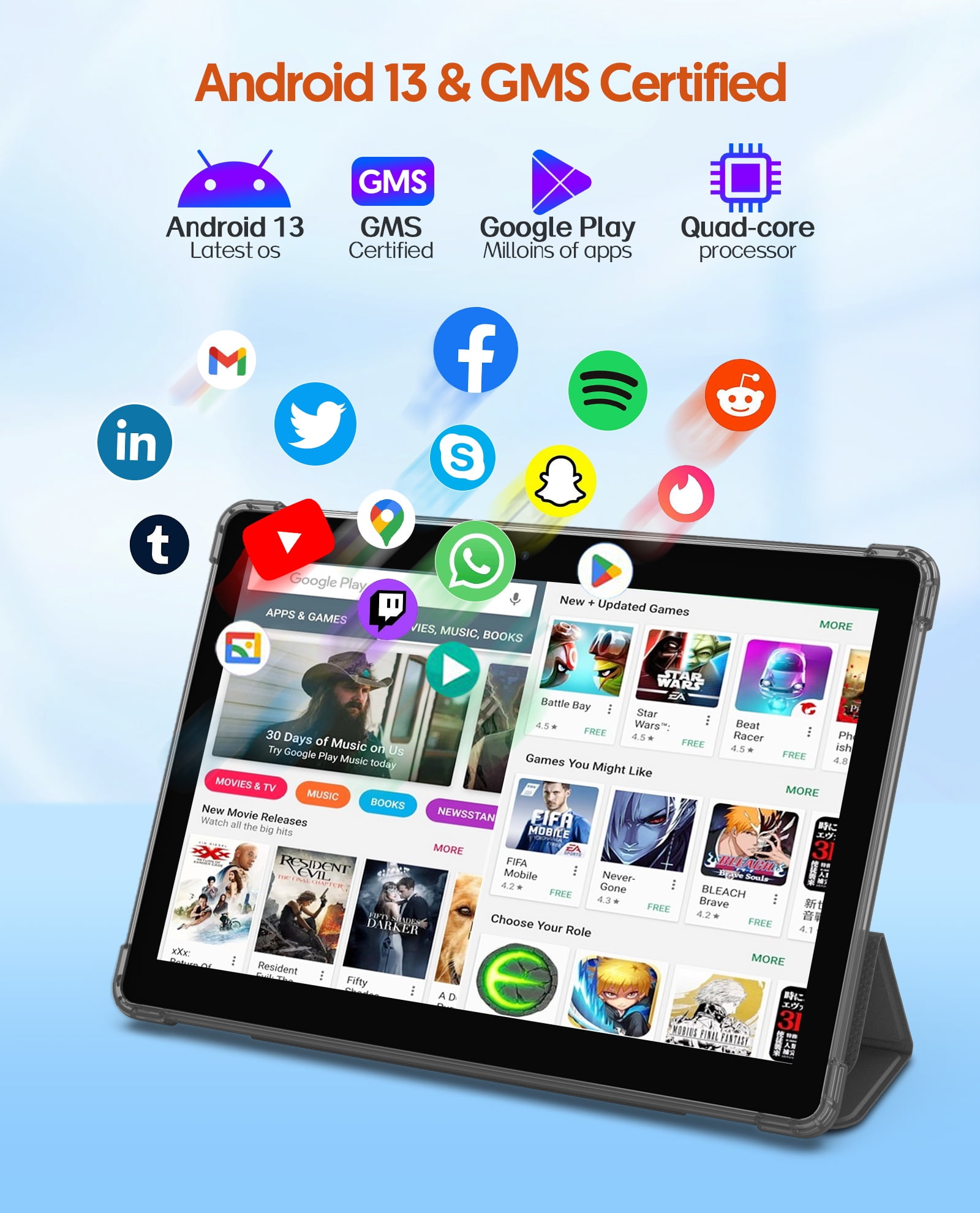 10 inch Android 13 Tablet, 4GB RAM 64GB ROM 1TB Expand, 2 in 1