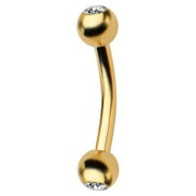 LUXE MODZ EG Gifts Eyebrow Curved Barbell Ring with 2 Clear Gems 16g -8mm Gold Anodized