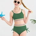 thumbnail image 2 of Wdgfv Girls Swimsuits Teen Two Piece Bathing Suit High Waist Bikini Set with Chest Pad Color Block Swimwear for Beach Pool Summer Army Green 15-16 years, 2 of 6