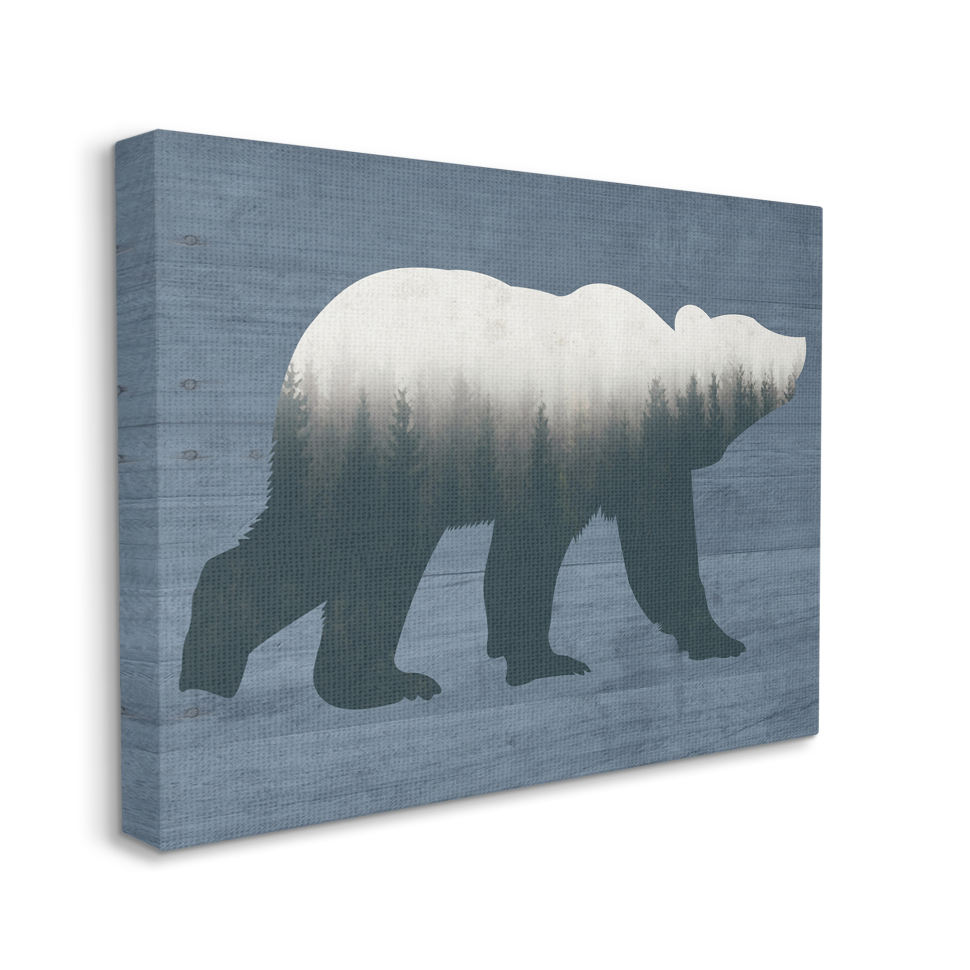 Stupell Industries Rustic Woodland Trees Bear Silhouette Grainy Pattern Graphic Art Gallery Wrapped Canvas Print Wall Art, Design by Lettered and Lined