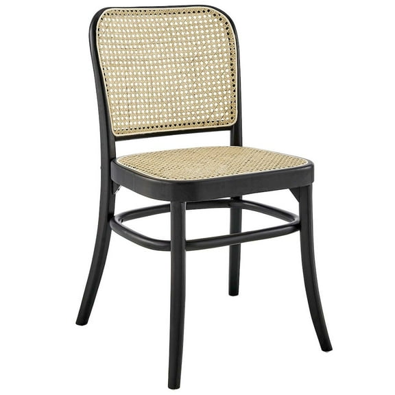Modway Winona 18.5" Wood & Rattan Dining Side Chair in Black & Natural