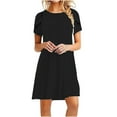 thumbnail image 2 of Ecqkame Dress for Women Summer Solid Color Short Sleeve Loose Casual Round Neck Beach Dresses Womens Dresses Black XL on Clearance, 2 of 6