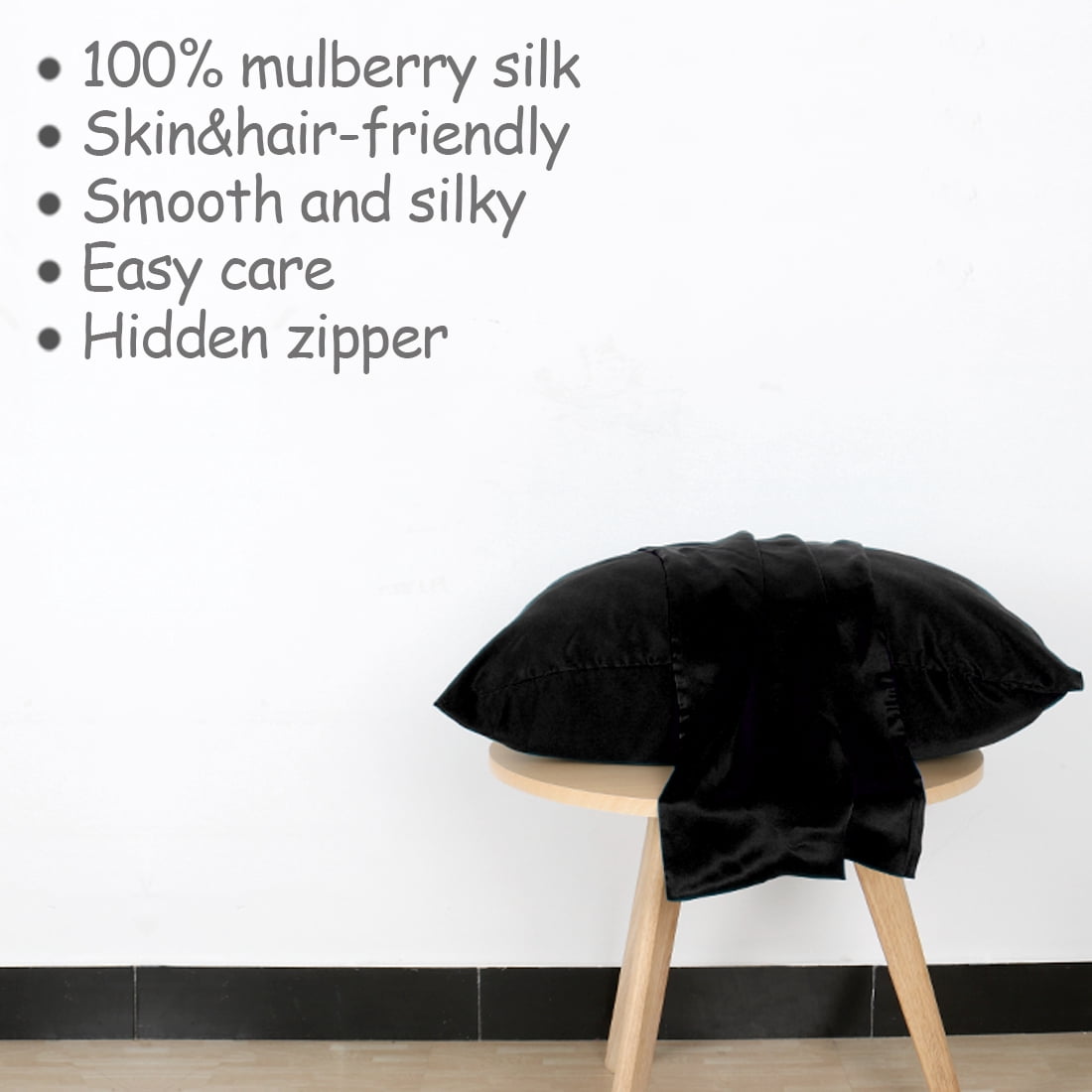 Unique Bargains 1 Piece 100% Silk Pillowcase Black Queen