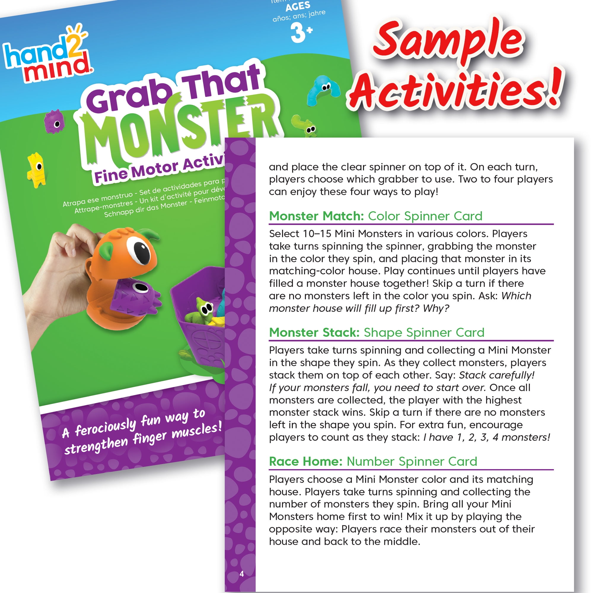 hand2mind Grab That Monster Fine Motor Activity Set, Fine Motor Skills Games for Toddlers, Occupational Therapy Toys