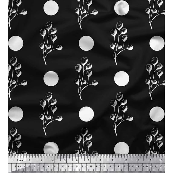 Soimoi Black Cotton Duck Fabric Dot & Berries Fruit Print Sewing Fabric Yard 44 Inch Wide