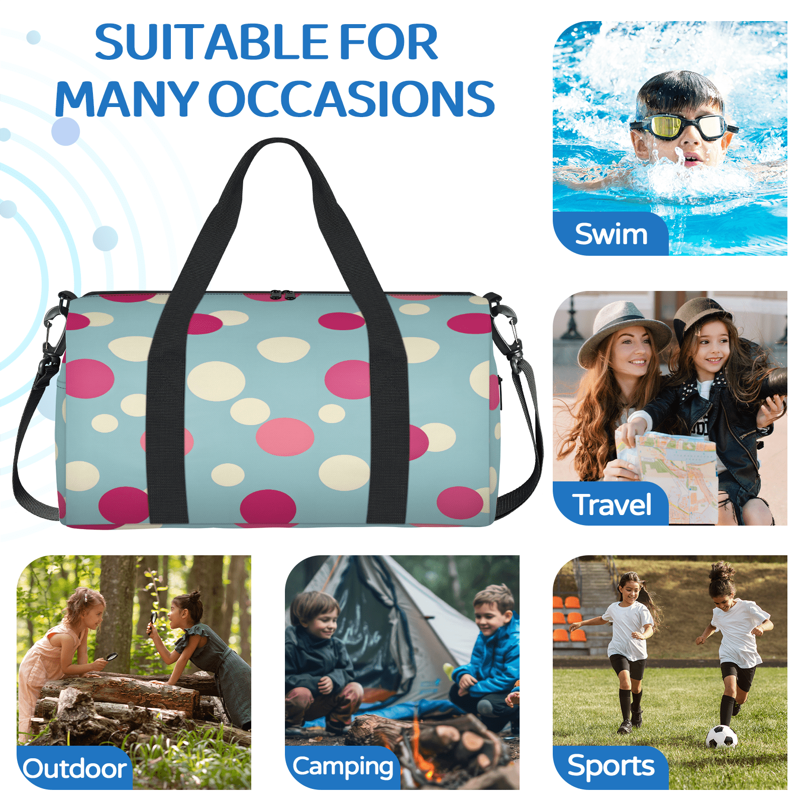 Herdesigns Polka Dot Travel Duffle Bag Sports Yoga Weekender Overnight Carry on Workout Bags Lightweight Waterproof Gym Tote Bag for Women Watercolor Rainbow Colorful