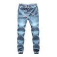 thumbnail image 2 of Fulijie Men's Casual Autumn Denim Cotton Elastic Draw String Work Trousers Jeans Pants, Color Matching Jeggings for Women, Leisure Wide Leg Pants Woman, Size M-5XL, Big & Tall, 2 of 6