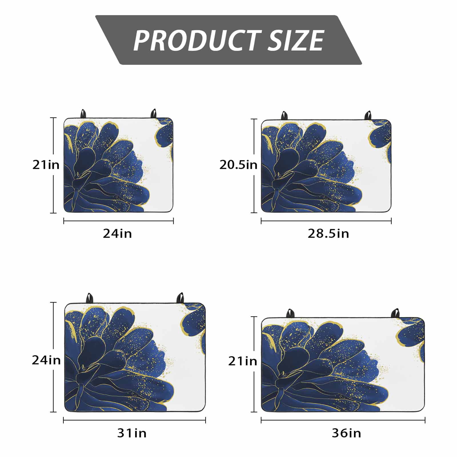 Navy Blue Gold Stove Top Cover for Electric Stove, Heat-proof & Non Slip Glass Top Stove Cover Protector, Abstract Line Art Troditional Ink Painting Kitchen Flat Cooktop Rubber Mat 31x24 Inches