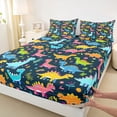 thumbnail image 4 of Feelyou Rainbow Cartoon Dinosaur Queen Sheet Sets for Boys Girls, Vibrant Prehistoric Wildlife Bed Set, Blue, 4pcs, 4 of 5