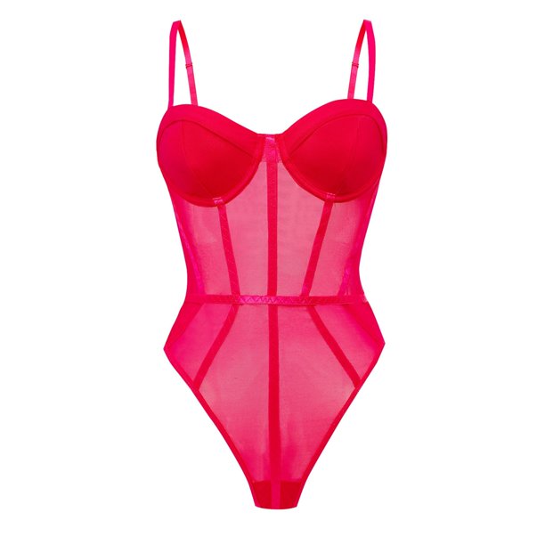 Ropa interior sexy de mujer con tirantes, corsé de malla y body.