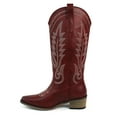 thumbnail image 3 of AZAR MAN Women's Western Cowboy Snip Toe Embroidered Leather Knee High Cowgirl Boots Wide Calf (Red, US Footwear Size System, Adult, Women, Numeric, Medium, 5), 3 of 6