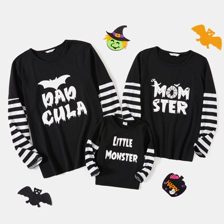 

PatPat Halloween Family Matching Black Striped Long-sleeve Glow In The Dark Letter Print T-shirts