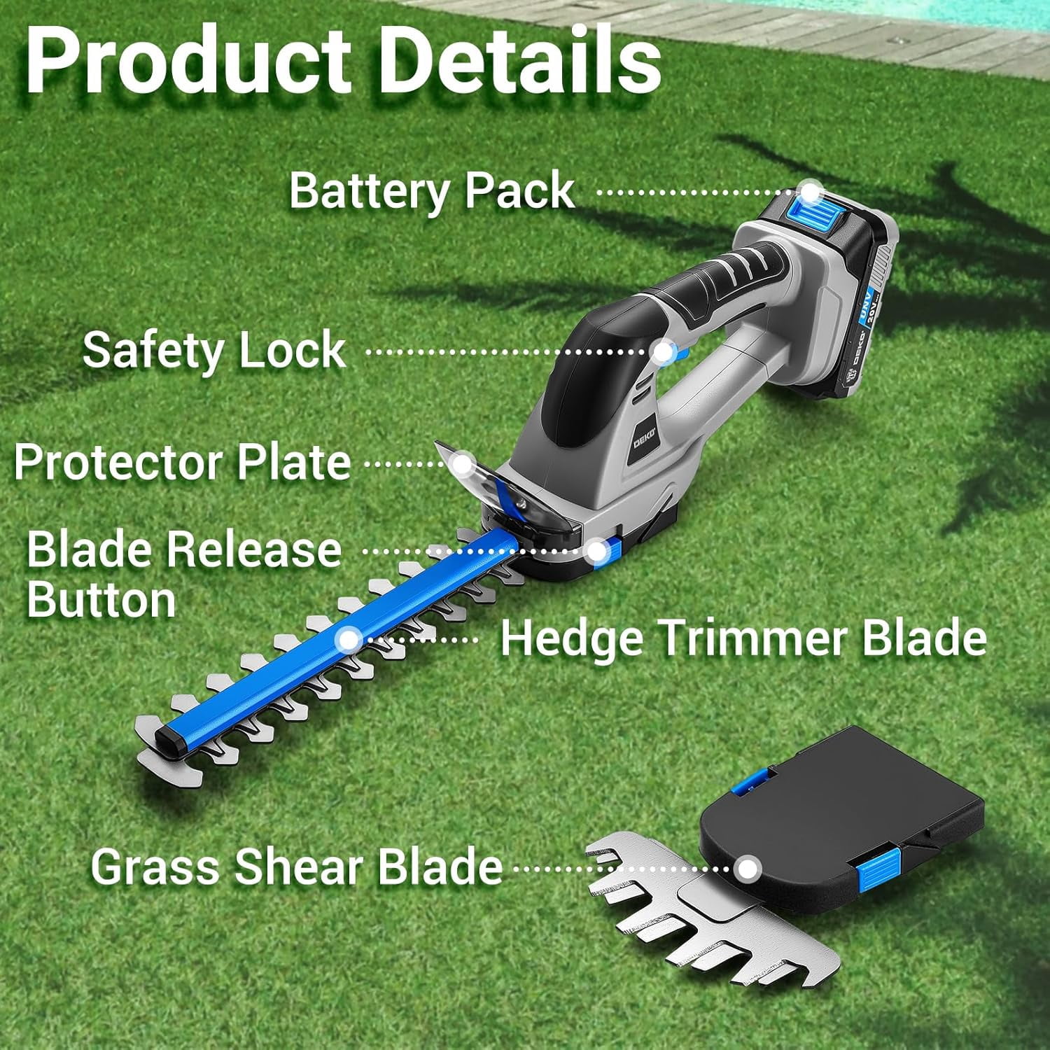 20V Cordless Hedge Trimmer 2-in-1 Grass and Bush Cutter with Battery for Yard Garden Lawn Maintenance