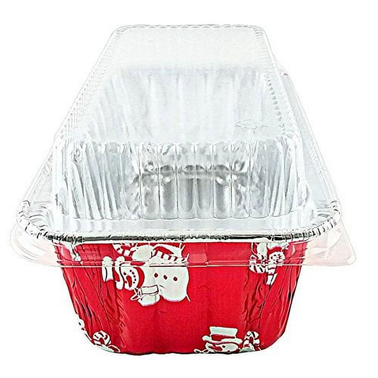 2 lb. Red Holiday Christmas Snowman Aluminum Foil Standard Loaf / Bread  Baking Pans with Clear Dome Lids (Pack of 25 Sets)