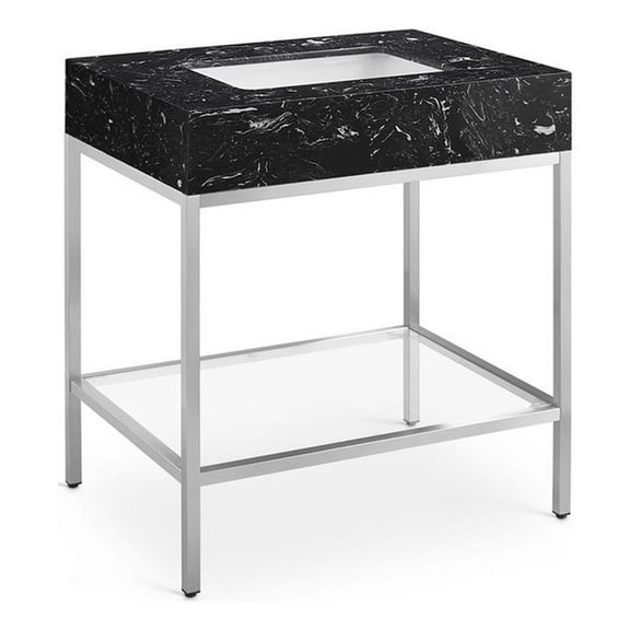 Maklaine Contemporary White Artificial Marble Bathroom Vanity