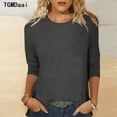 thumbnail image 2 of TGMDaai 3/4 Sleeve Tops for Women Summer Crewneck Blouses Side Split Solid Color Tunic Tops, 2 of 5