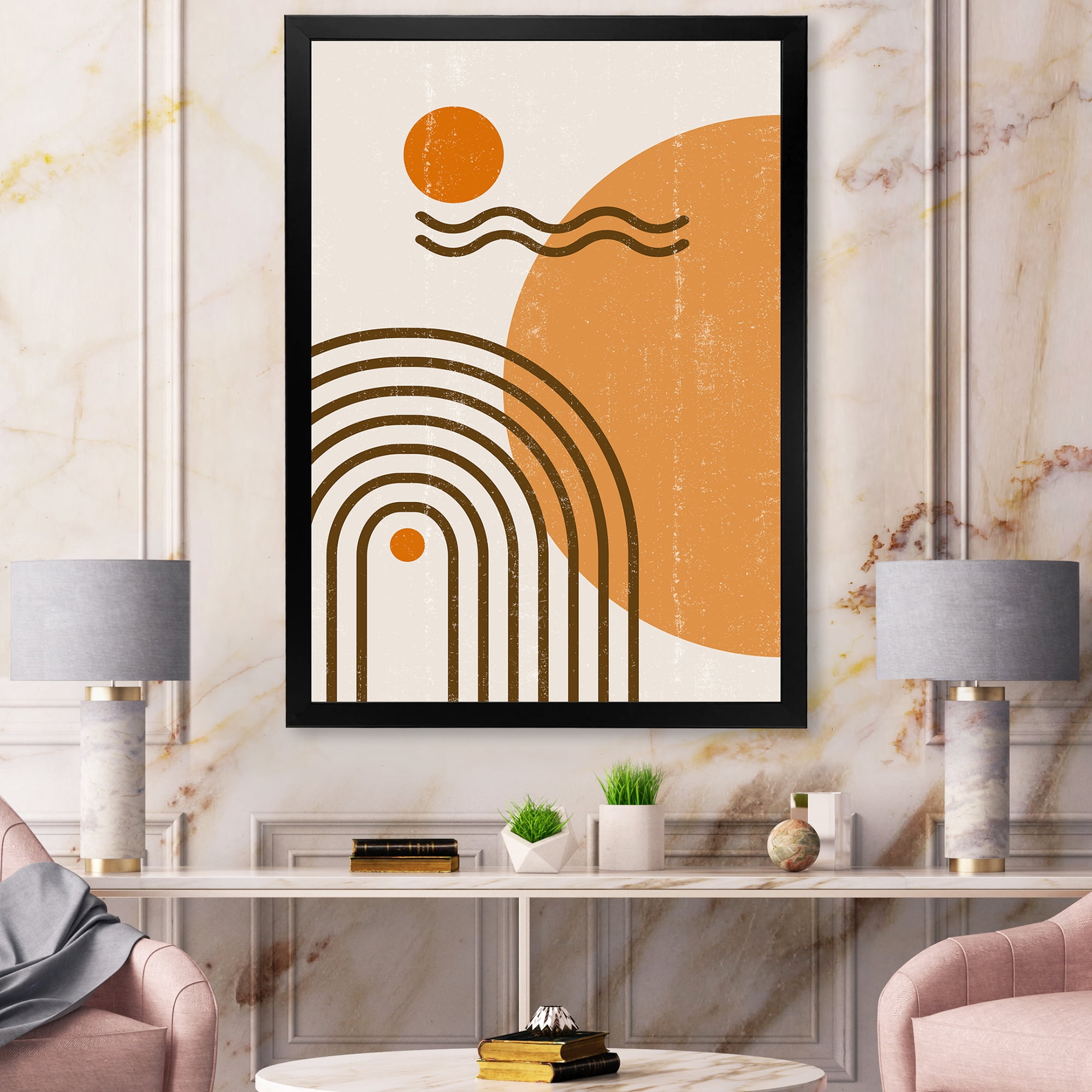 Designart 'Abstract Rainbow Moon and Sun In Earth Tones II' Modern Framed Art Print
