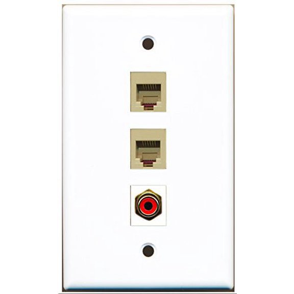 RiteAV - 1 Port RCA Red 2 Port Phone RJ11 RJ12 Beige Wall Plate