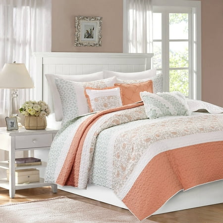 6pc Full/Queen Stella Printed Quilt Set- Coral