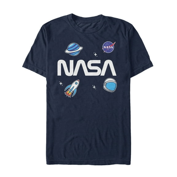 Men's NASA Logo Space Emoticon Graphic Tee Navy Blue Large